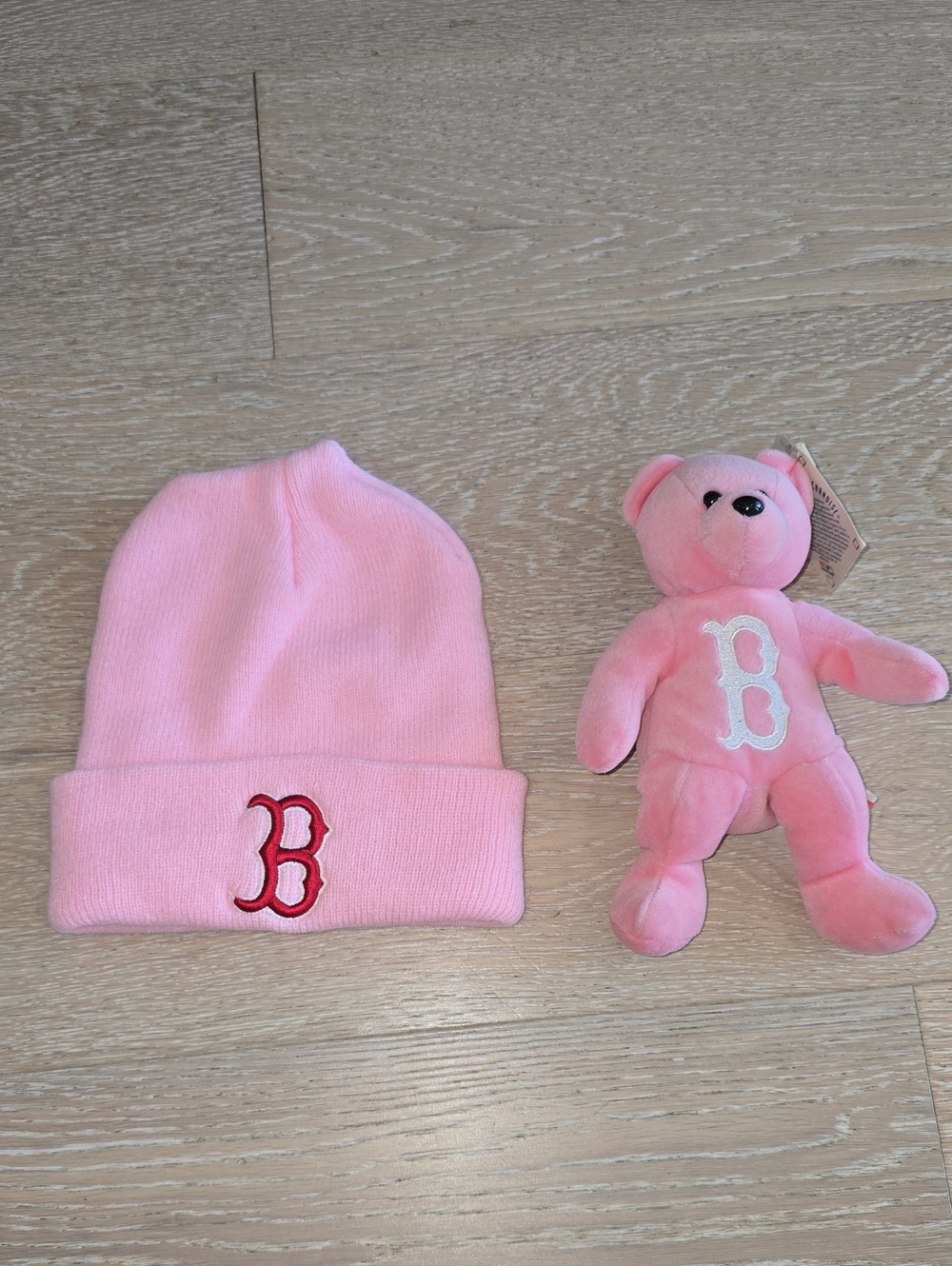 Boston Red Sox MLB Pink Beanie and Pink Embroidered 'B' Plush Bear Set
